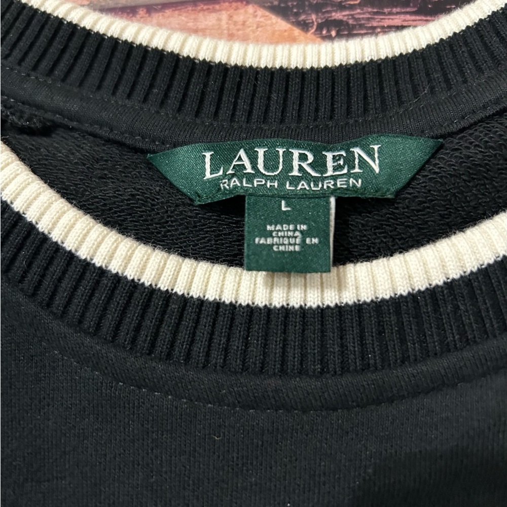 Polo Ralph Lauren women’s size Large cold shoulder top. Black with white detail